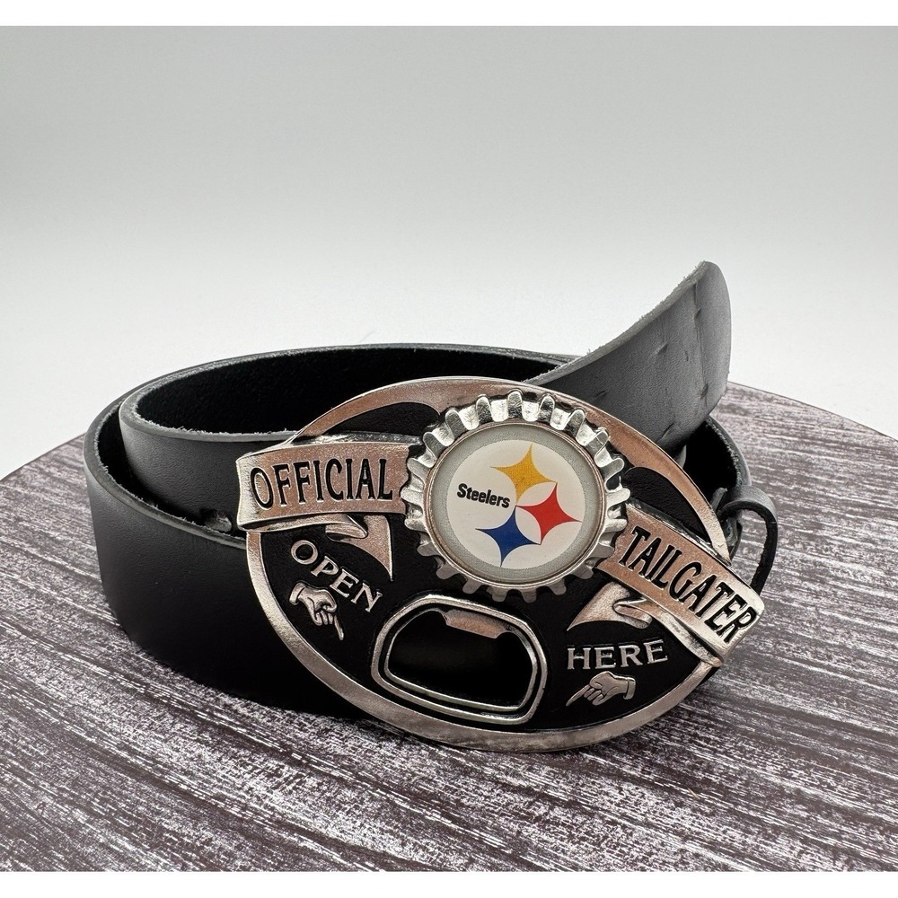 Pittsburgh Steelers Belt Mens 36‎ NFL Leather Logo Bottle Opener Tailgater NCAA
